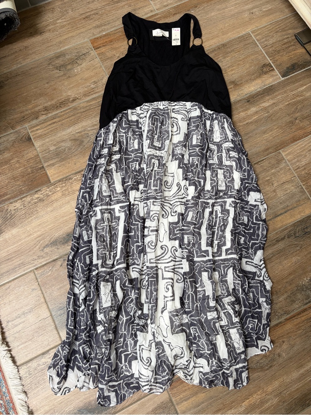 Anthropologie Black with Black-and-White Patterned Dress